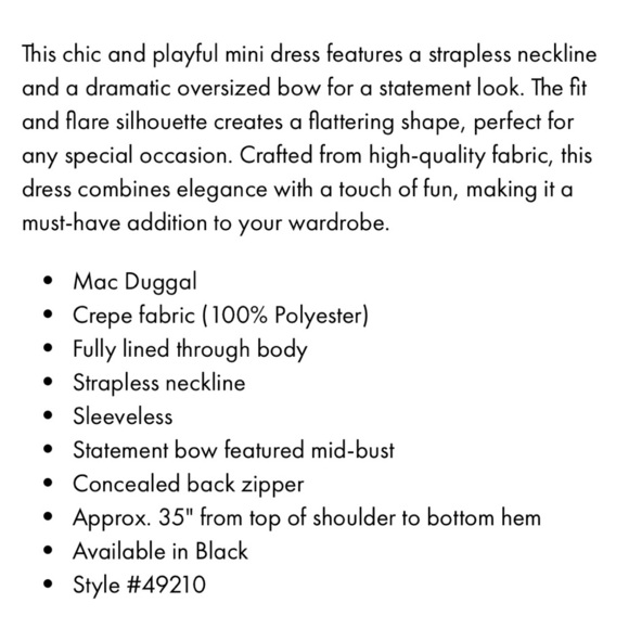 Mac Duggal Black Strapless Bow Fit and Flare Mini Dress Size 6 NWT - Picture 4 of 15